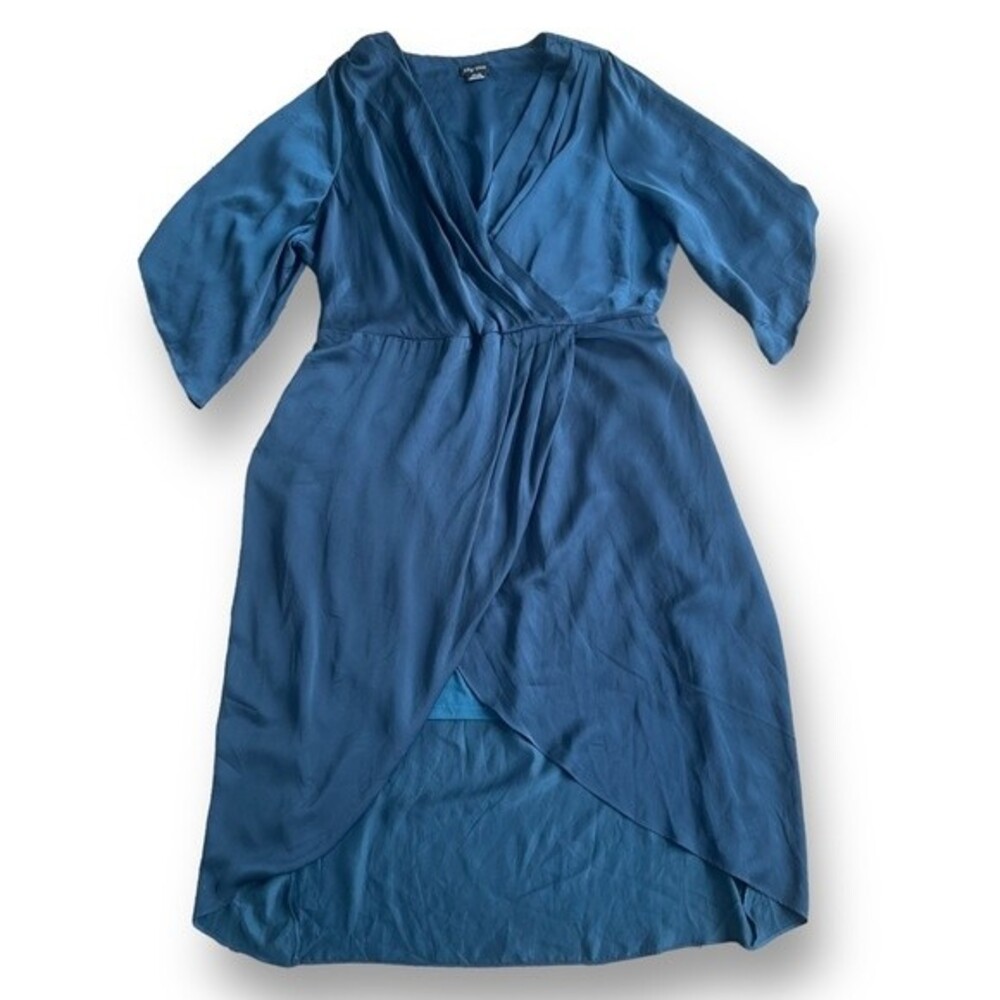 City Chic Teal Crossover Dolman Sleeve Chiffon Dress Women's Sixe XXL/24 Office